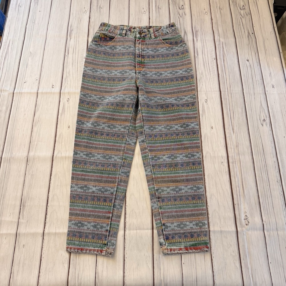 Bongo Jeans Vintage High Rise Southwestern Striped Print Jean Size 11 Inseam 25"